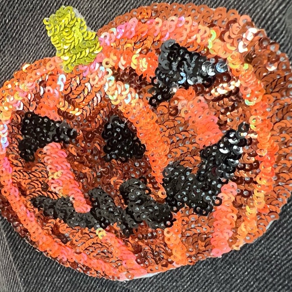 sequin pumpkin distressed denim top M L XL - Picture 9 of 10